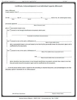 Certificate, Acknowledgment in an Individual Capacity, Missouri